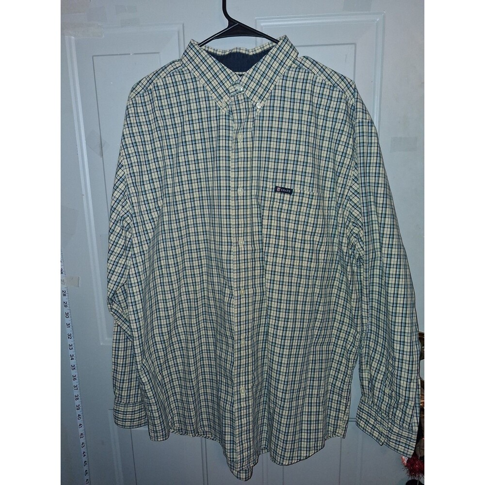 Chaps Men's Easy Care XL Plaid Button Up Shirt Yellow Blue White Cotton Blend